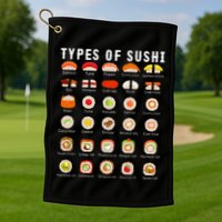 Types Of Sushi Sushi Nigiri Sashimi Salmon Golf Towel
