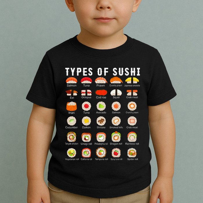 Types Of Sushi Sushi Nigiri Sashimi Salmon Toddler T-Shirt