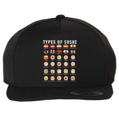 Types Of Sushi Sushi Nigiri Sashimi Salmon Wool Snapback Cap