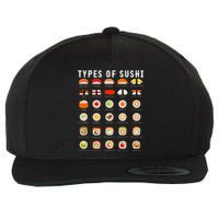 Types Of Sushi Sushi Nigiri Sashimi Salmon Wool Snapback Cap