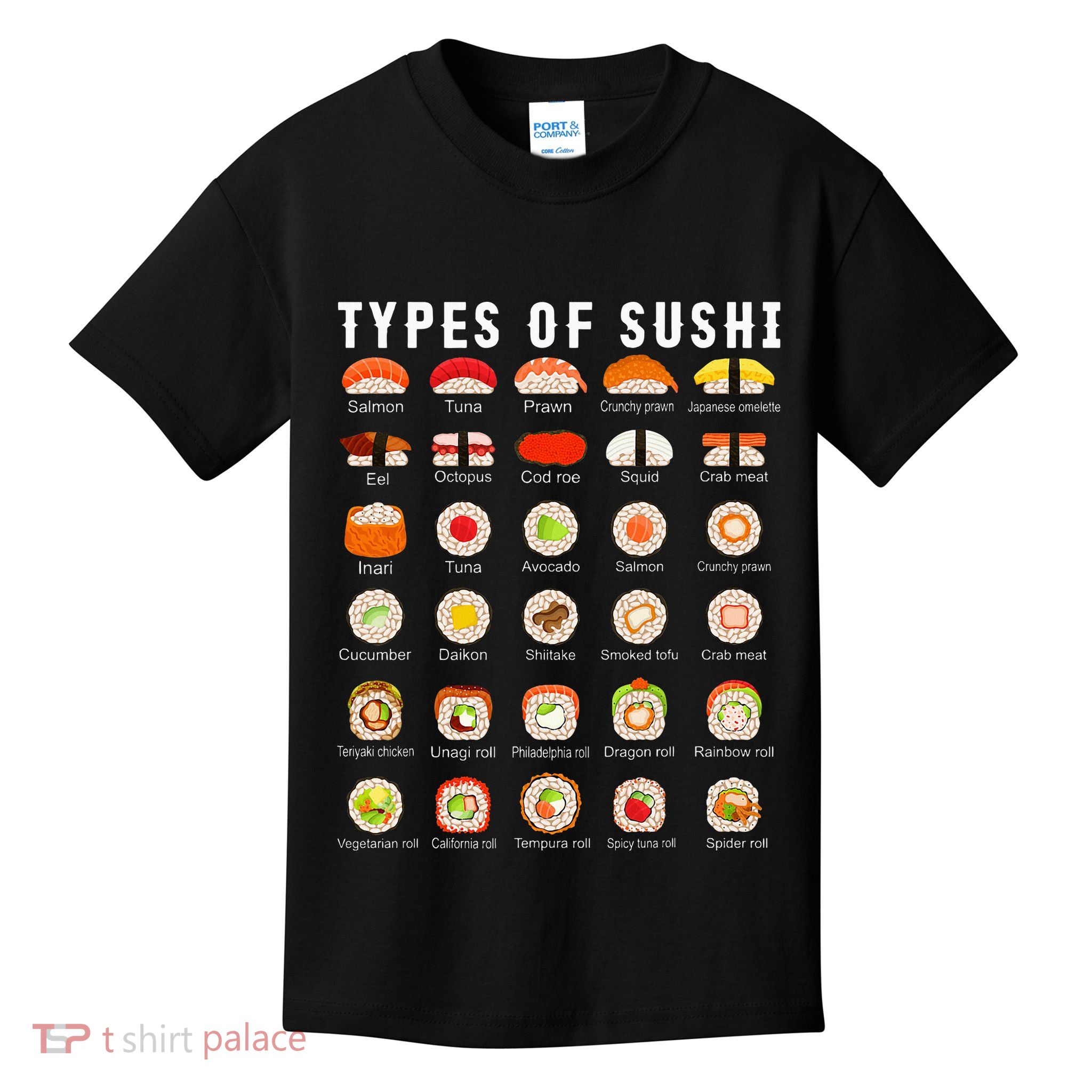 Types Of Sushi Sushi Nigiri Sashimi Salmon Kids T-Shirt