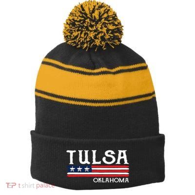 Tulsa Oklahoma Souvenir Gift Stripe Pom Pom Beanie