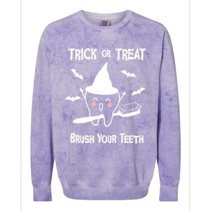 Trick Or Treat Brush Your Teeth Funny Dentist Halloween Cool Gift Colorblast Crewneck Sweatshirt