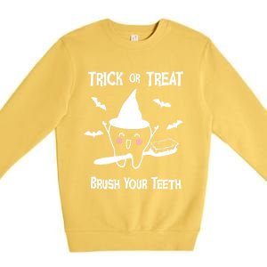 Trick Or Treat Brush Your Teeth Funny Dentist Halloween Cool Gift Premium Crewneck Sweatshirt