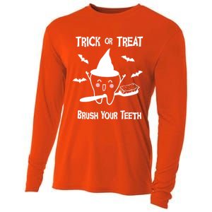 Trick Or Treat Brush Your Teeth Funny Dentist Halloween Cool Gift Cooling Performance Long Sleeve Crew