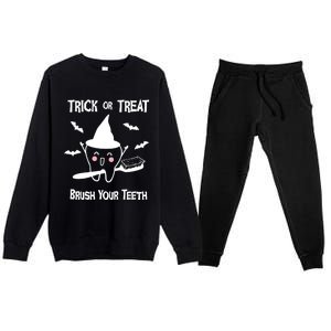 Trick Or Treat Brush Your Teeth Funny Dentist Halloween Cool Gift Premium Crewneck Sweatsuit Set