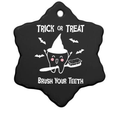 Trick Or Treat Brush Your Teeth Funny Dentist Halloween Cool Gift Ceramic Star Ornament