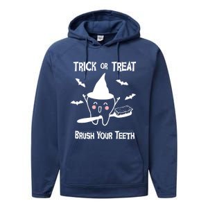 Trick Or Treat Brush Your Teeth Funny Dentist Halloween Cool Gift Performance Fleece Hoodie