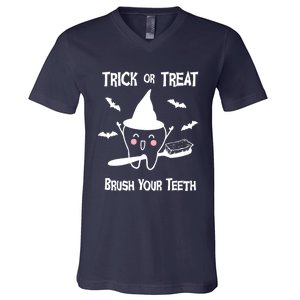 Trick Or Treat Brush Your Teeth Funny Dentist Halloween Cool Gift V-Neck T-Shirt