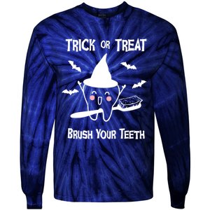 Trick Or Treat Brush Your Teeth Funny Dentist Halloween Cool Gift Tie-Dye Long Sleeve Shirt