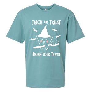 Trick Or Treat Brush Your Teeth Funny Dentist Halloween Cool Gift Sueded Cloud Jersey T-Shirt