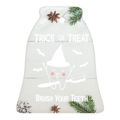 Trick Or Treat Brush Your Teeth Funny Dentist Halloween Cool Gift Ceramic Bell Ornament