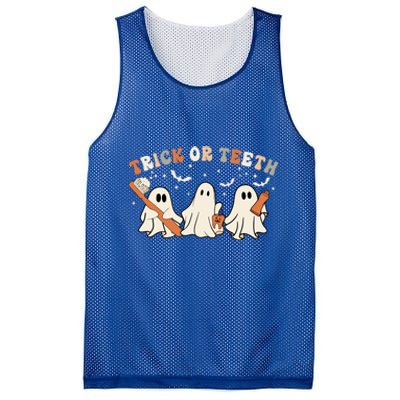 Trick Or Teeth Funny Boo Retro Groovy Style Dental Halloween Gift Mesh Reversible Basketball Jersey Tank