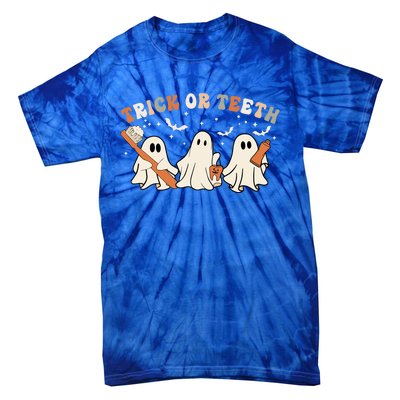 Trick Or Teeth Funny Boo Retro Groovy Style Dental Halloween Gift Tie-Dye T-Shirt