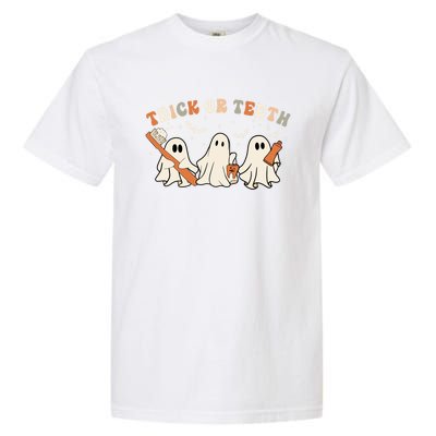 Trick Or Teeth Funny Boo Retro Groovy Style Dental Halloween Gift Garment-Dyed Heavyweight T-Shirt