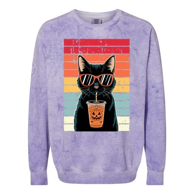 Trick Or Treat Black Cat Hipster Funny Halloween Black Cat Colorblast Crewneck Sweatshirt