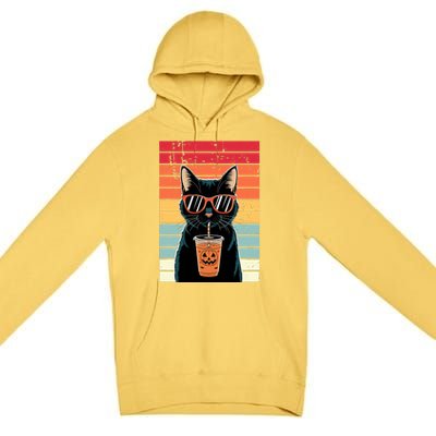 Trick Or Treat Black Cat Hipster Funny Halloween Black Cat Premium Pullover Hoodie