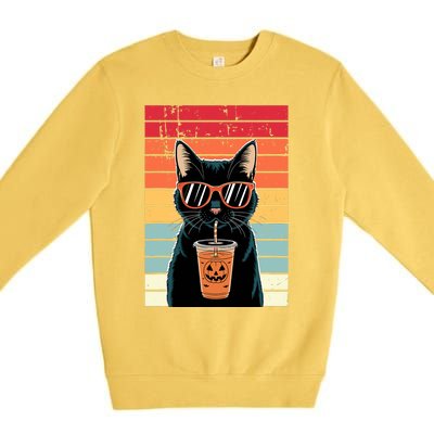 Trick Or Treat Black Cat Hipster Funny Halloween Black Cat Premium Crewneck Sweatshirt