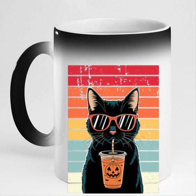 Trick Or Treat Black Cat Hipster Funny Halloween Black Cat 11oz Black Color Changing Mug