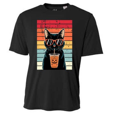 Trick Or Treat Black Cat Hipster Funny Halloween Black Cat Cooling Performance Crew T-Shirt