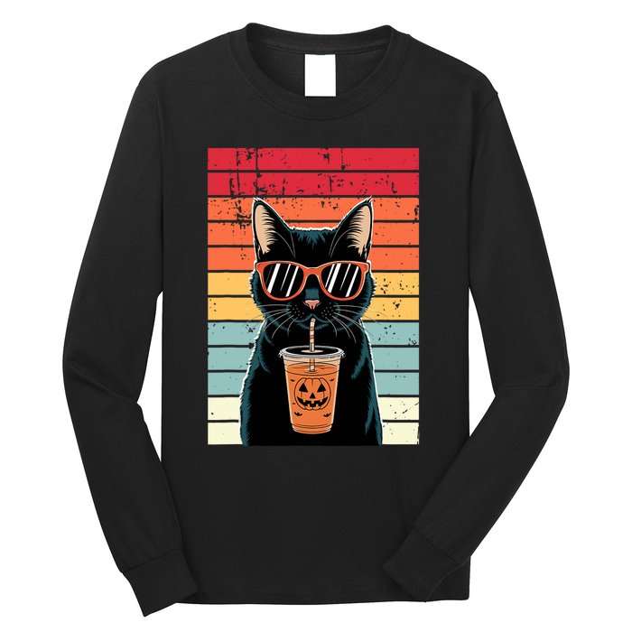 Trick Or Treat Black Cat Hipster Funny Halloween Black Cat Long Sleeve Shirt