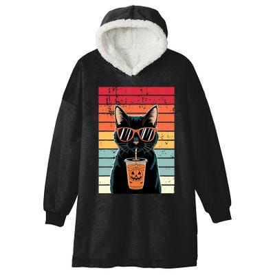 Trick Or Treat Black Cat Hipster Funny Halloween Black Cat Hooded Wearable Blanket