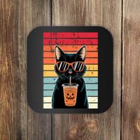 Trick Or Treat Black Cat Hipster Funny Halloween Black Cat Coaster