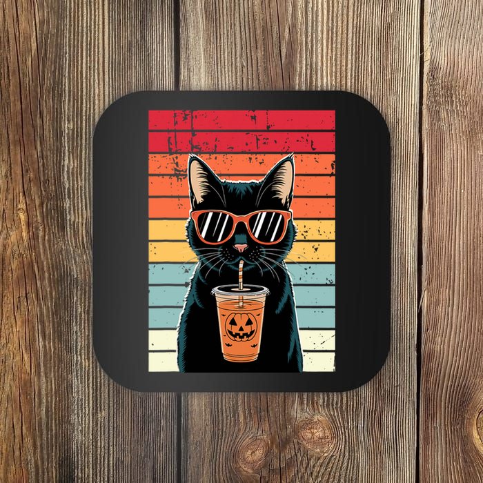 Trick Or Treat Black Cat Hipster Funny Halloween Black Cat Coaster