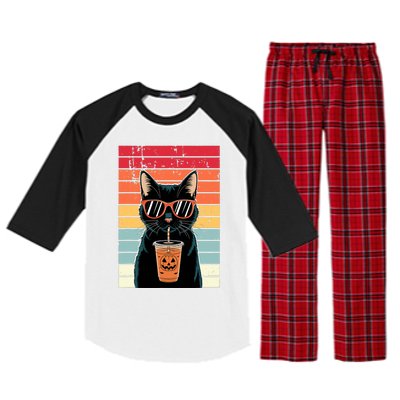 Trick Or Treat Black Cat Hipster Funny Halloween Black Cat Raglan Sleeve Pajama Set