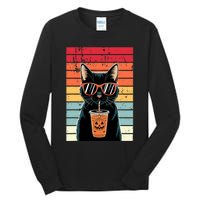 Trick Or Treat Black Cat Hipster Funny Halloween Black Cat Tall Long Sleeve T-Shirt