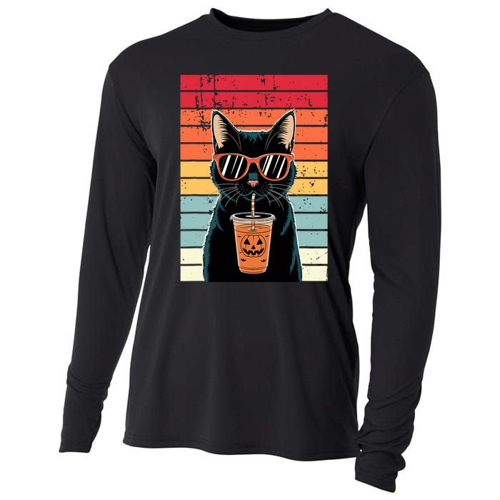 Trick Or Treat Black Cat Hipster Funny Halloween Black Cat Cooling Performance Long Sleeve Crew