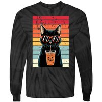 Trick Or Treat Black Cat Hipster Funny Halloween Black Cat Tie-Dye Long Sleeve Shirt