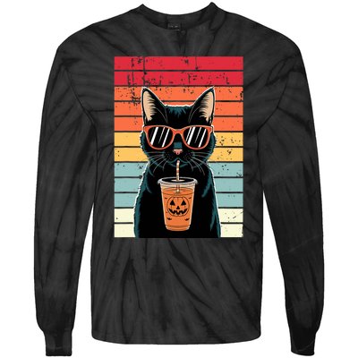 Trick Or Treat Black Cat Hipster Funny Halloween Black Cat Tie-Dye Long Sleeve Shirt