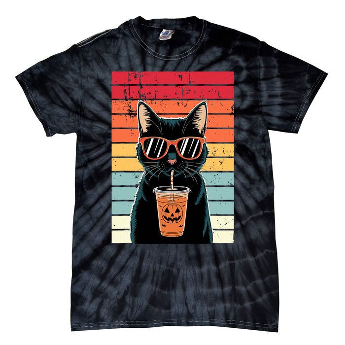 Trick Or Treat Black Cat Hipster Funny Halloween Black Cat Tie-Dye T-Shirt