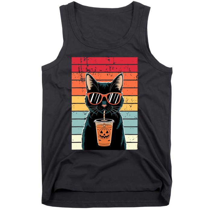 Trick Or Treat Black Cat Hipster Funny Halloween Black Cat Tank Top