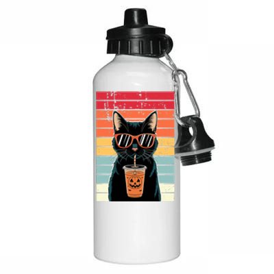 Trick Or Treat Black Cat Hipster Funny Halloween Black Cat Aluminum Water Bottle