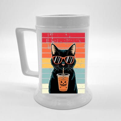 Trick Or Treat Black Cat Hipster Funny Halloween Black Cat Beer Stein