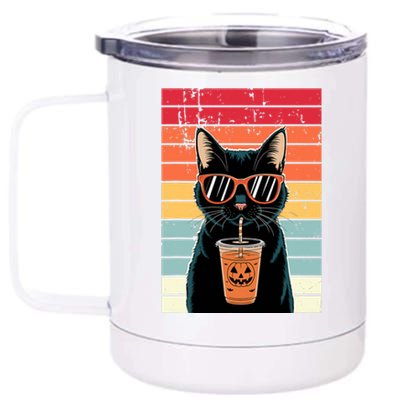 Trick Or Treat Black Cat Hipster Funny Halloween Black Cat 12 oz Stainless Steel Tumbler Cup