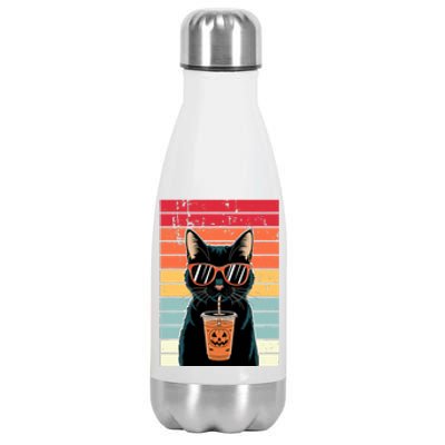 Trick Or Treat Black Cat Hipster Funny Halloween Black Cat Stainless Steel Insulated Water Bottle