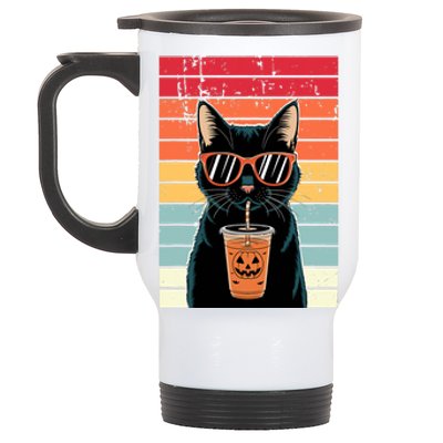 Trick Or Treat Black Cat Hipster Funny Halloween Black Cat Stainless Steel Travel Mug