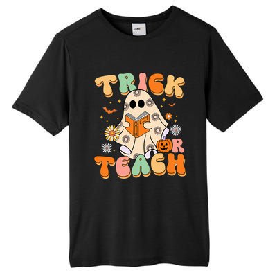 Trick Or Teach Teacher Groovy Halloween Retro Floral Ghost Tall Fusion ChromaSoft Performance T-Shirt