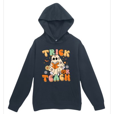 Trick Or Teach Teacher Groovy Halloween Retro Floral Ghost Urban Pullover Hoodie