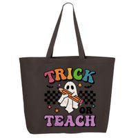 Trick Or Teach Retro Groovy Halloween Floral Ghost Teacher Gift 25L Jumbo Tote