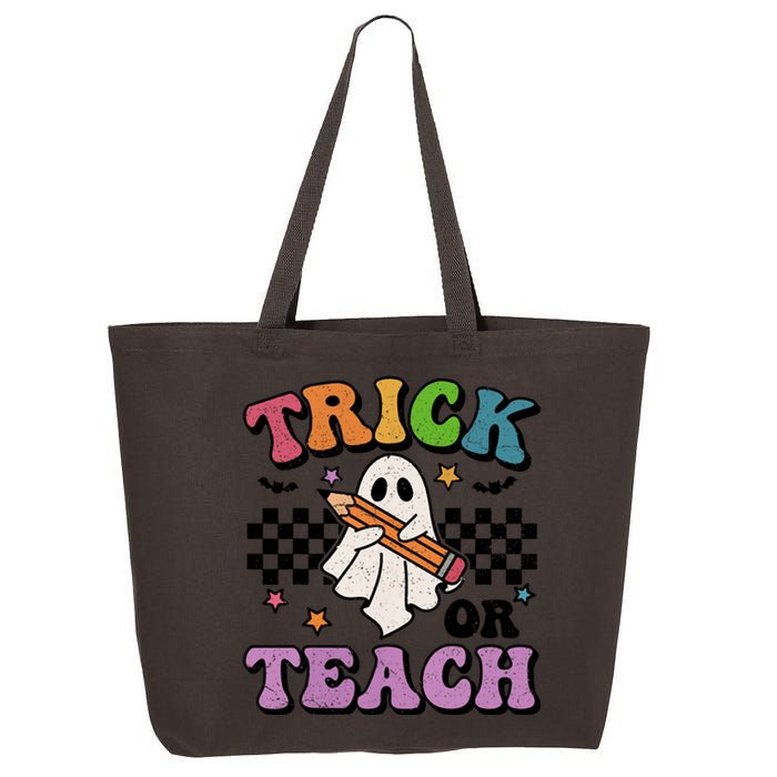 Trick Or Teach Retro Groovy Halloween Floral Ghost Teacher Gift 25L Jumbo Tote