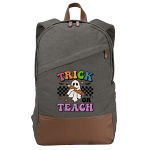 Trick Or Teach Retro Groovy Halloween Floral Ghost Teacher Gift Cotton Canvas Backpack