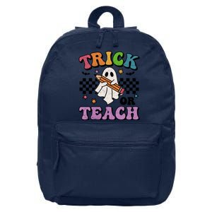 Trick Or Teach Retro Groovy Halloween Floral Ghost Teacher Gift 16 in Basic Backpack