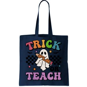 Trick Or Teach Retro Groovy Halloween Floral Ghost Teacher Gift Tote Bag