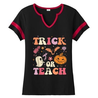 Trick Or Teach Ghost Teacher Halloween Costume For Wo Ladies Halftime Notch Neck Tee