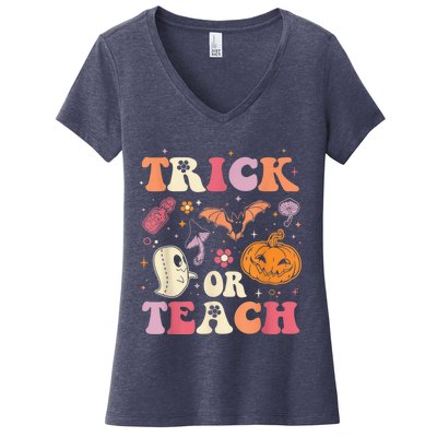 Trick Or Teach Ghost Teacher Halloween Costume For Wo Women's V-Neck T-Shirt