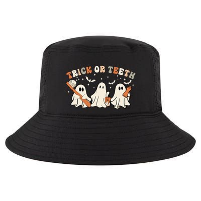 Trick Or Teeth Funny Boo Retro Groovy Style Dental Halloween Cute Gift Cool Comfort Performance Bucket Hat